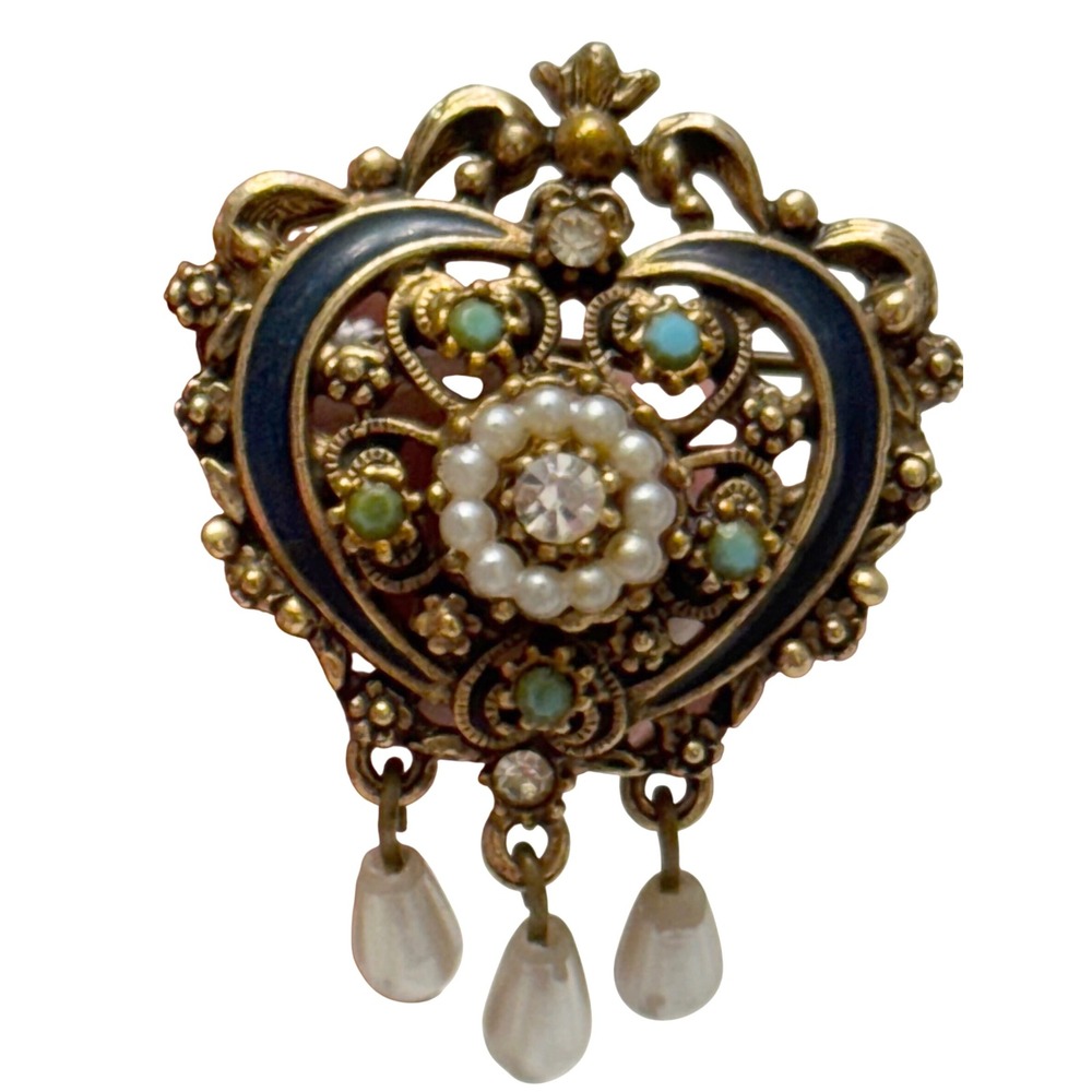 Florenza heart shaped turquoise brooch vintage